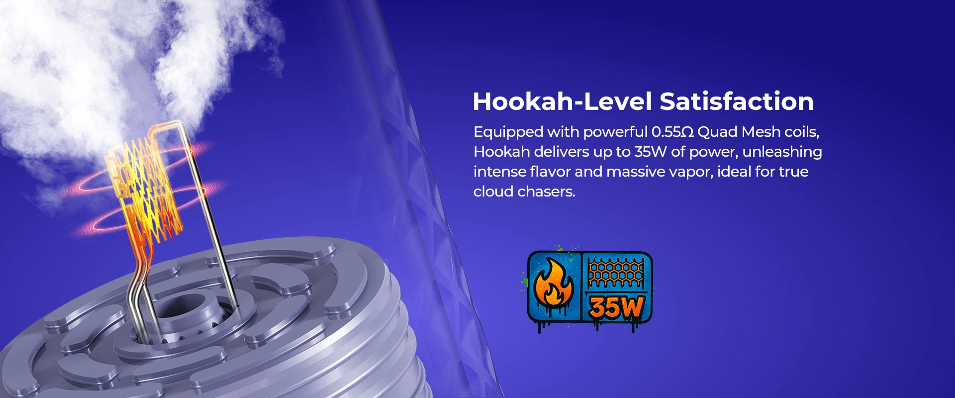 Cewka 0,55Ω Quad Mesh zapewnia intensywny smak i duże chmury jak w hookah